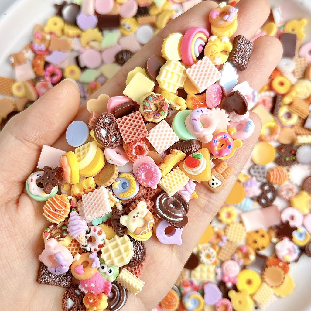 Случайная Смесь Мультяшная Еда Игровые Печенья Пончики Шоколад Смола Маникюр DIY Клей-Крем Заколки для Волос Смешанные