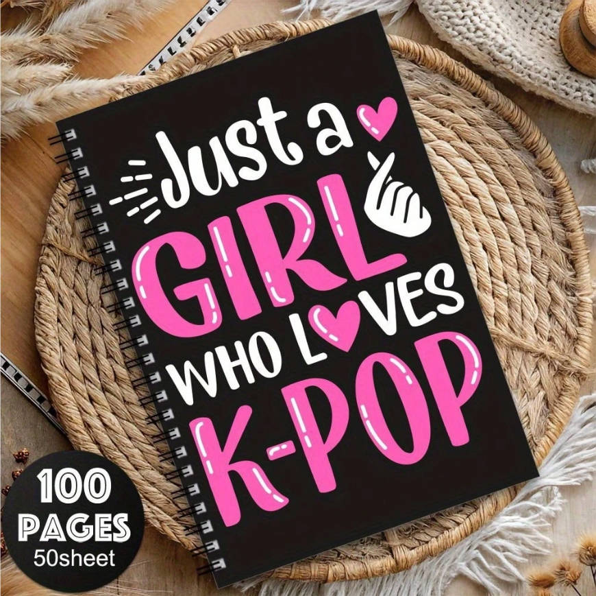 1pc Cute  Notebook-just A Girl Who Likes Spiral Magazine,  Black Korean Drama Fan Gift, 100 Pages Spiral Binding, Youth Notebook, School