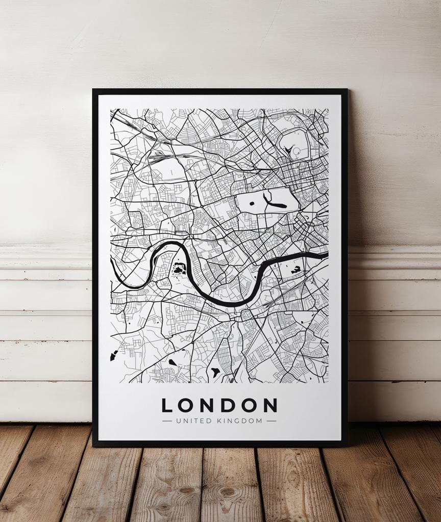 Плакат карта план города лондон в черной раме