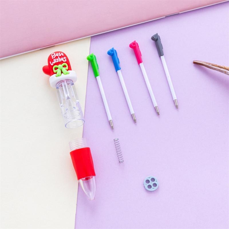 5PCS Festive Christmas Theme Ballpoint Pen Multicolor Pens With Ergonomic Grip Portable Writing Tools For Students