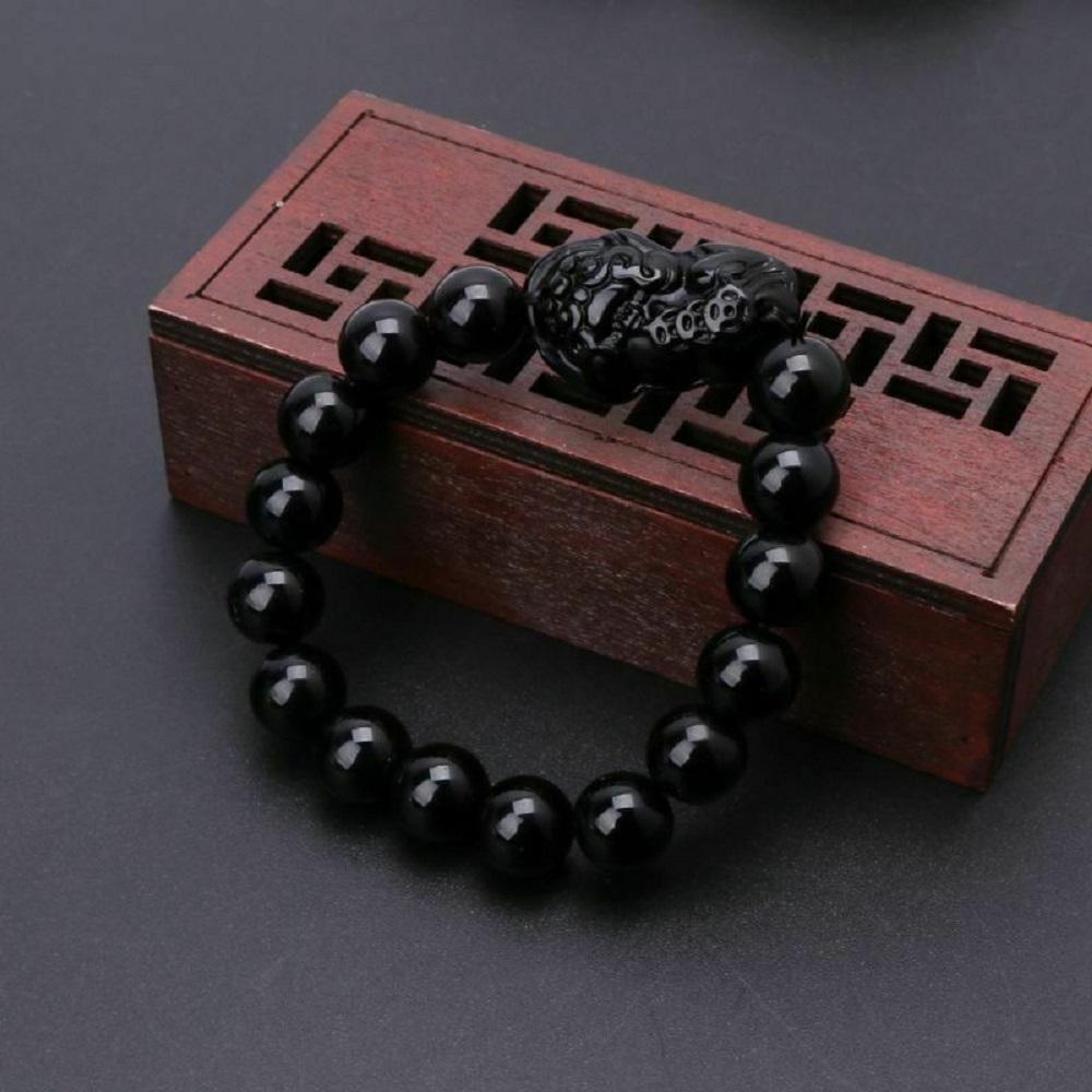 Feng Shui Pixiu Women Attract Wealth Wristband Bracelets Obsidian Stone Beads Good Luck Bangle