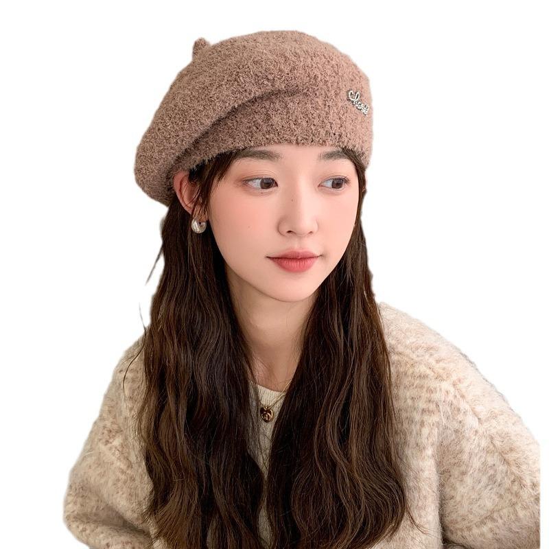 Новинка сезона, женская шапка с инкрустированными бриллиантами, вязаный шерстяной берет с алфавитом, зимняя теплая шапка-тыква Tide