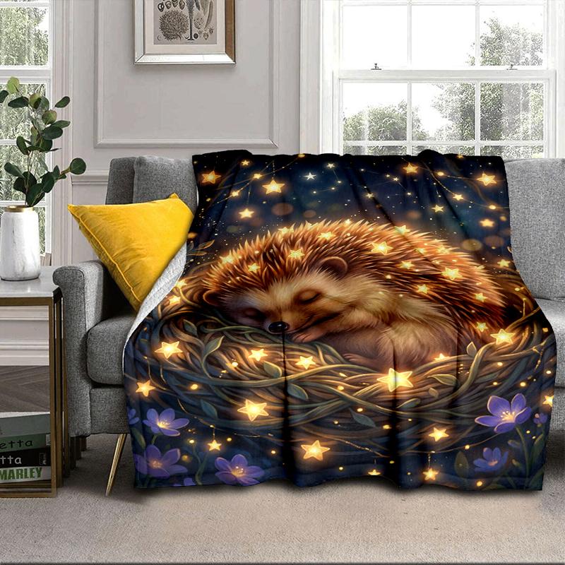 Autumnal Hedgehog Family Blanket Flannel Blanket Throw Blanket Sofa Cover Blanket Soft Premium Blanket Picnic Blanket Tv Blanket Gifts