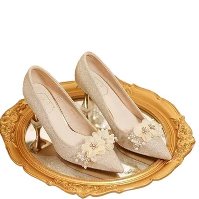 Женская обувь 2025 Туфли-лодочки Женские туфли на высоком каблуке Модные свадебные туфли Женские Цветочные Хрустальные Жемчужные Остроносые Тонкие Каблуки Женская обувь