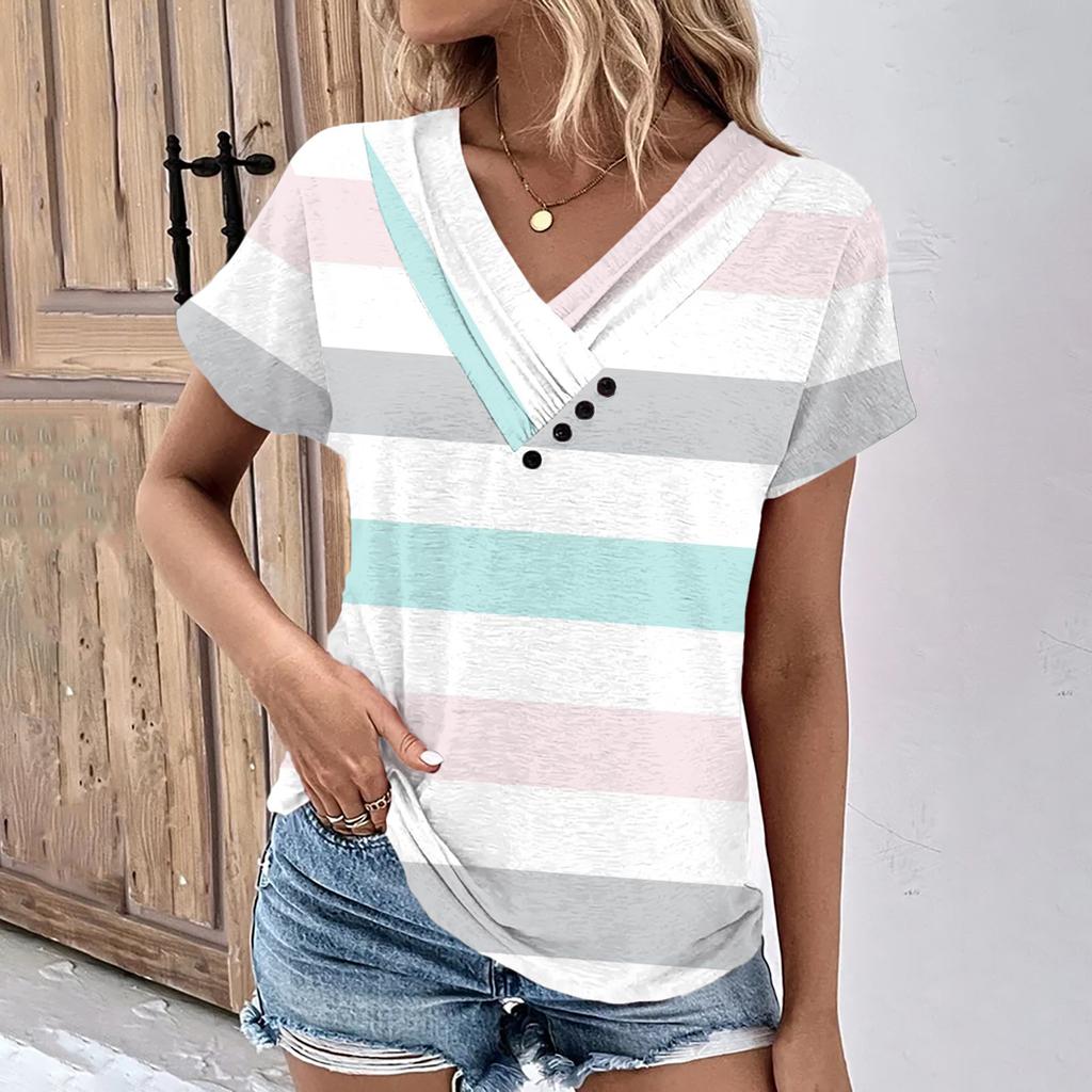 Summer Tops For Women Floral Pattern For Women V-Neck Short Sleeve Comfy Womens Tops Oversized Tshirts