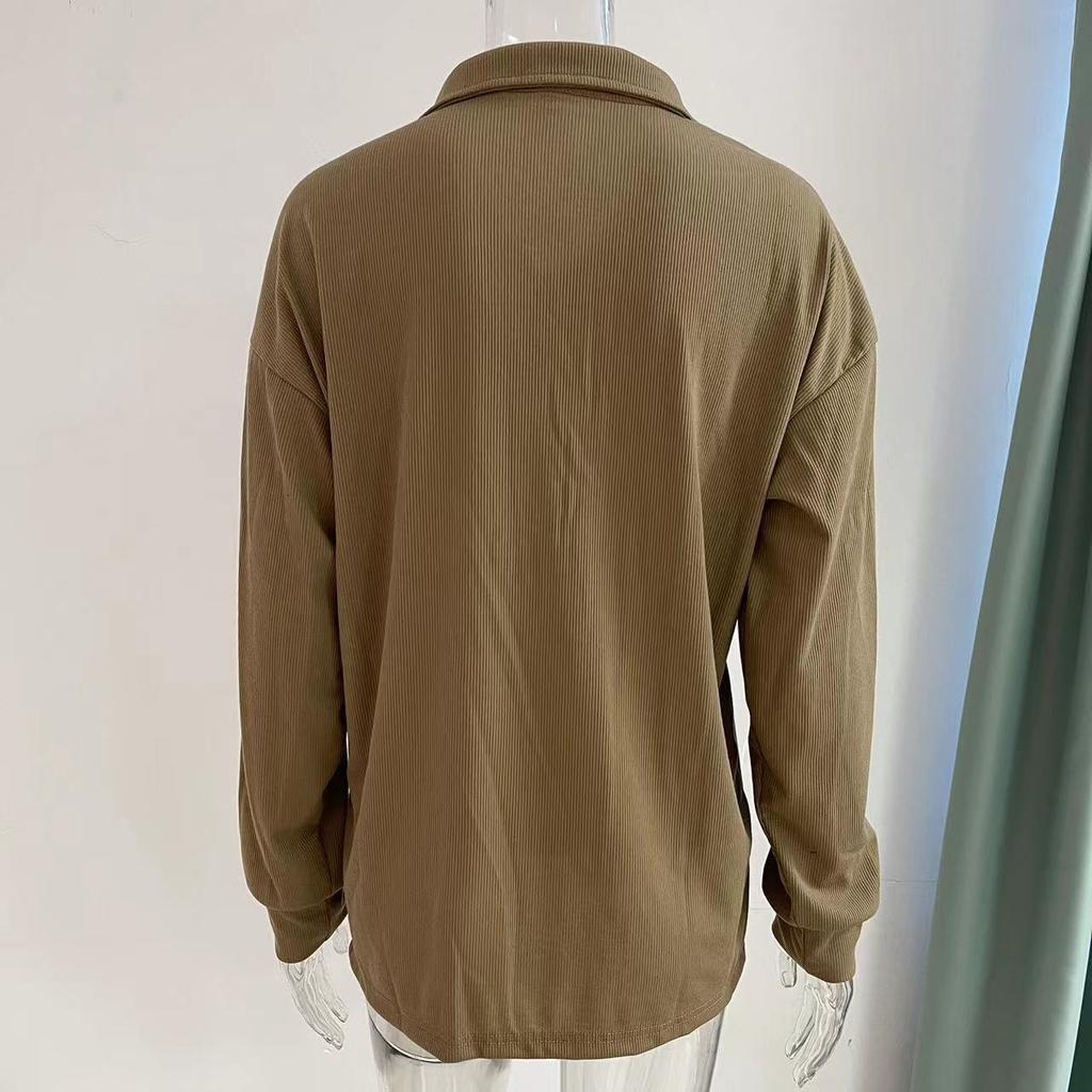 GMXIA Solid Color Sweater Women's Single Breasted Lapel Long Sleeve Loose Casual Base Top Autumn and Winter