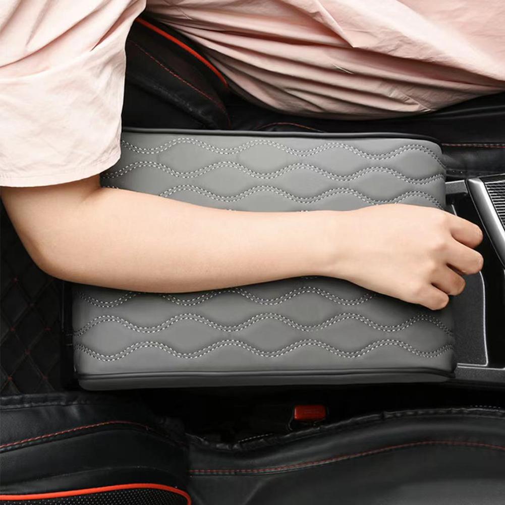 Wave Embroider PU Leather Car Armrest Mat Center Console Arm Rest Protection Cushion Auto Armrests Storage Box Cover Pad