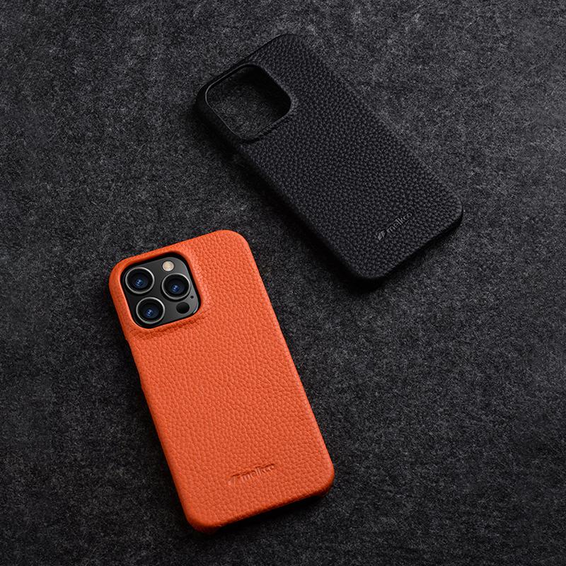 MELKCO Microfiber Lining Cover for iPhone 15 Pro,Genuine Cow Leather Coated PC Incomplete Phone Case