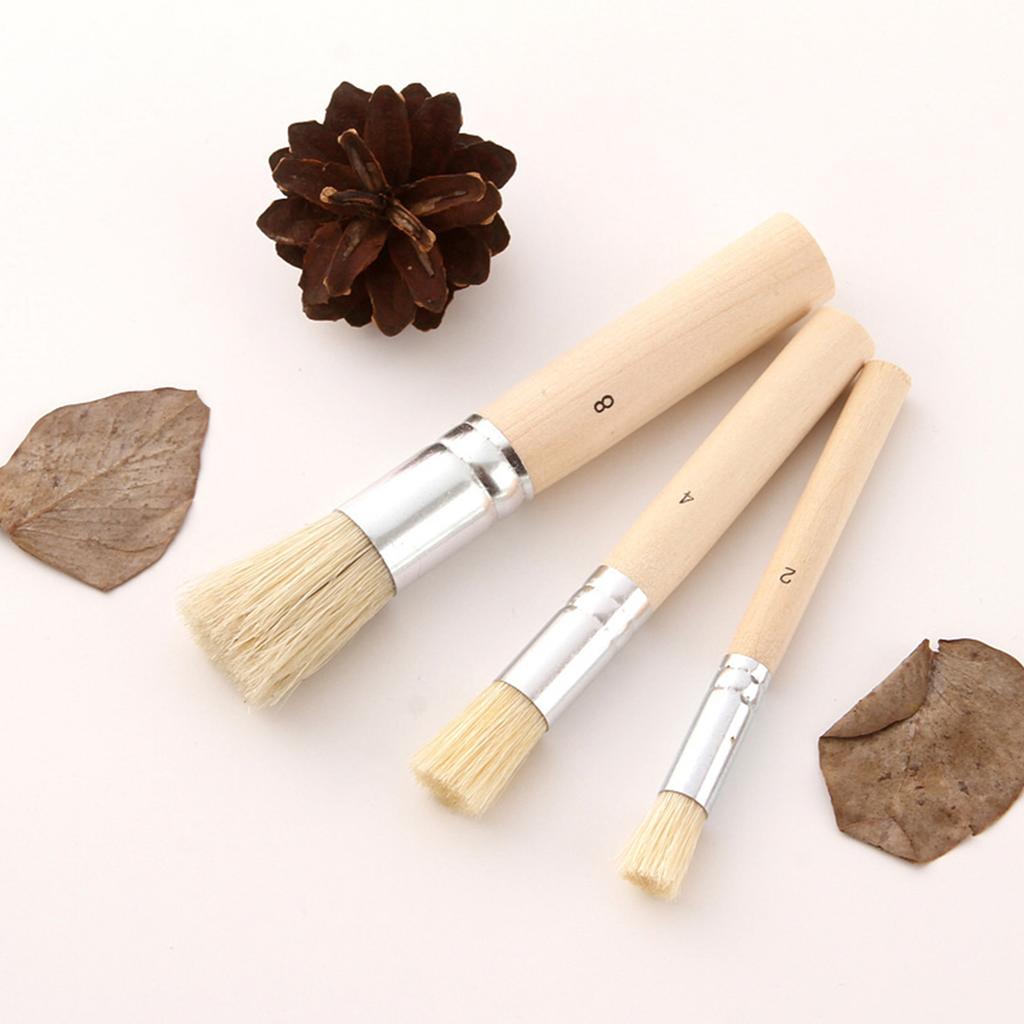Wooden Stencil Paint Brushes Set Round Tip Bristle Hair Paintbrush Easy to Clean Art Supplies Gift for Children Adults Acrylic Oil Watercolor Drawing