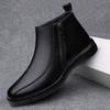Высококачественные мужские удобные верхние кожаные повседневные короткие ботинки зимние мужские классические черные с боковой молнией и плюшевой хлопковой обувью