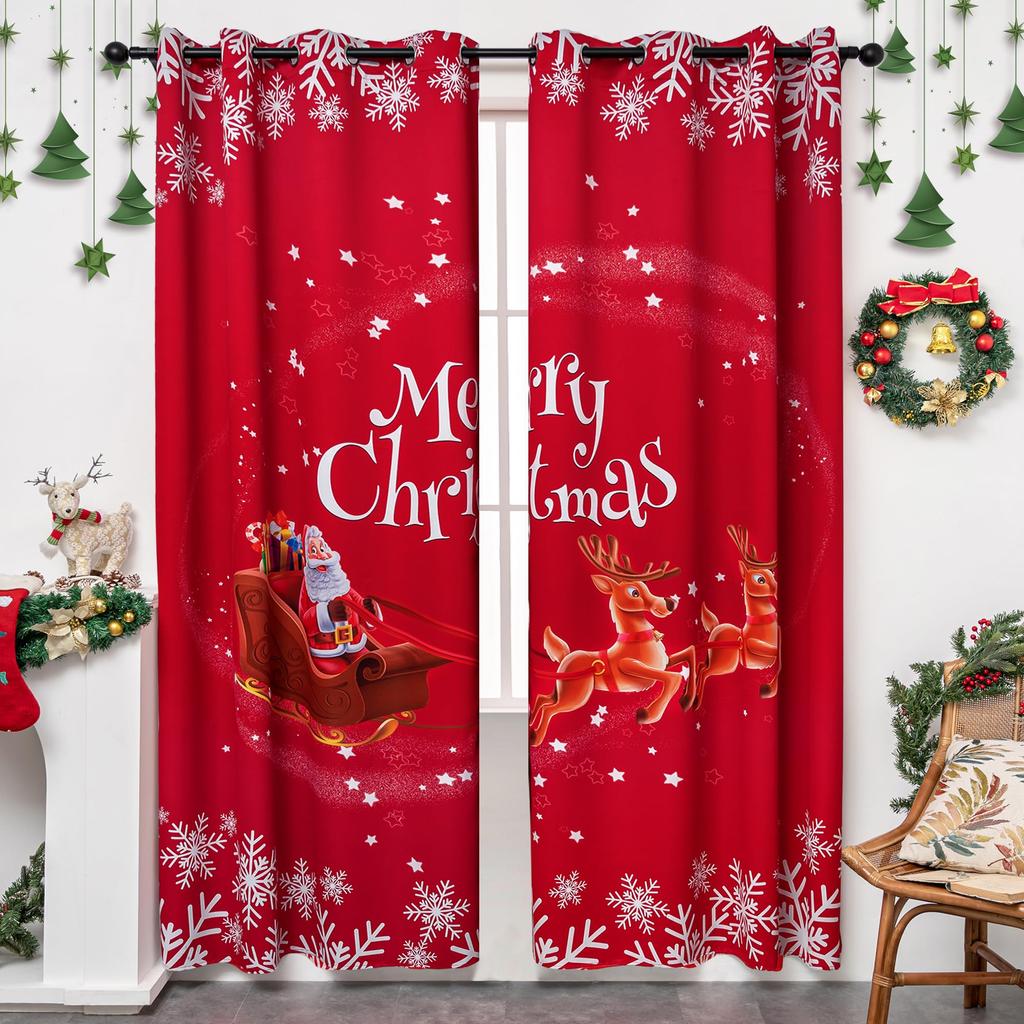 Рождественские затемняющие шторы Панели для спальни Счастливый Санта-Клаус Кухня Ванная комната Гостиная Высокое затемнение Оконные шторы Подарки