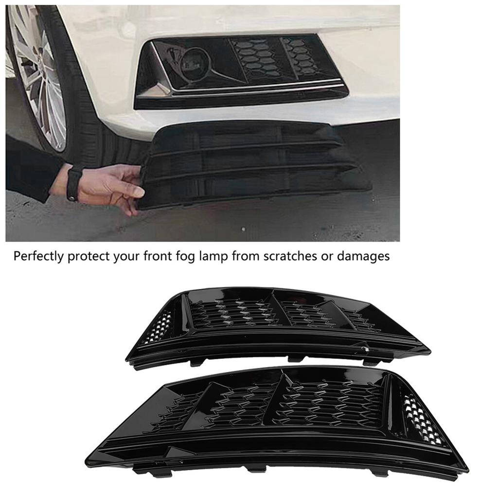 2pcs for S4 Style Glossy Black Front Bumper Fog Light Grilles for A4 B9 2017‑2018