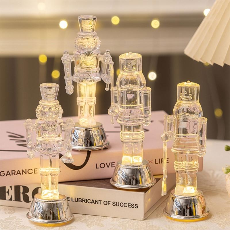 Clear Modern Nutcrackers Soldier Figurine with LED Desk Decors For Christmas Holiday Homes Party Decoration Gifting