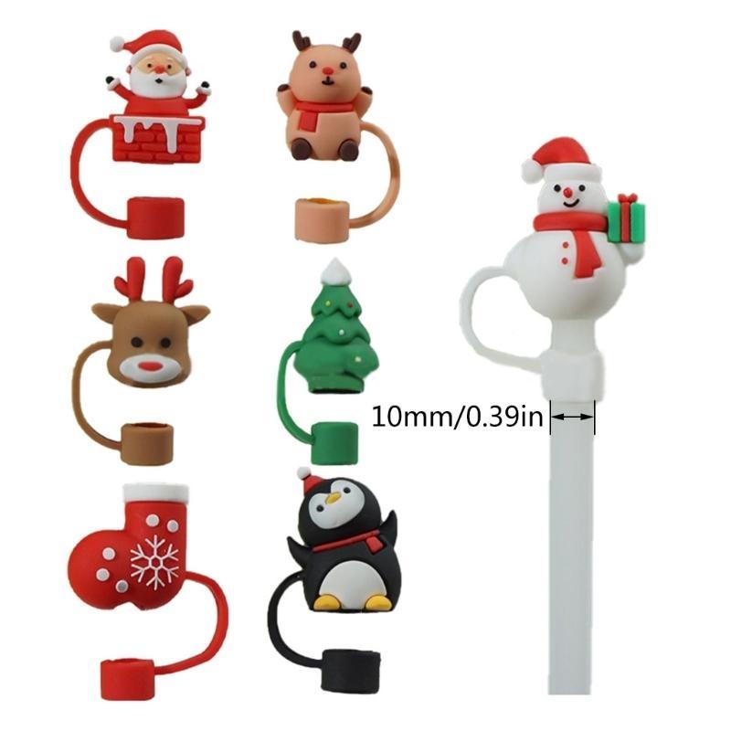 7pcs Christmas Silicone Caps for Straws Reusable Cartoon Drinking Straw Caps top sale