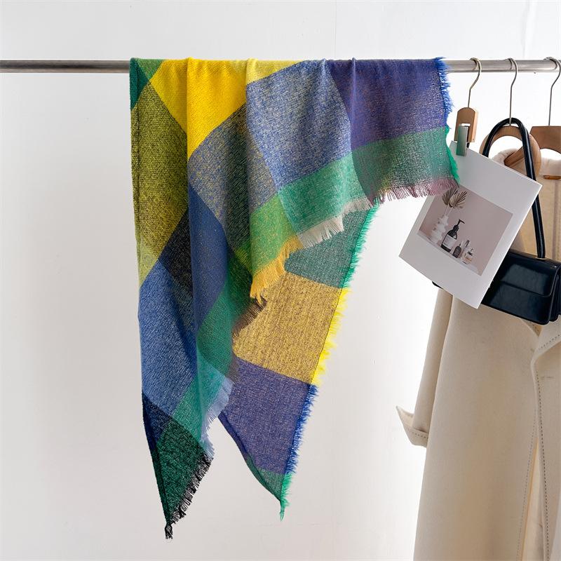 New Autumn And Winter Imitation Cashmere Colored Plaid Warm Shawl Scarf, Unisex Fashion Versatile Tassel Scarf