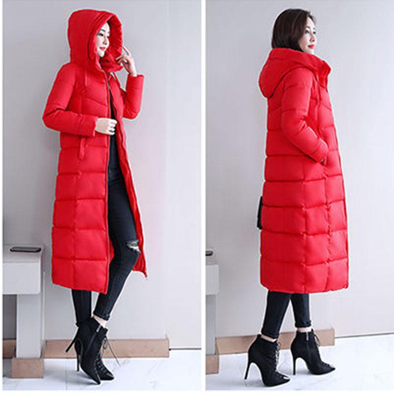 Women Parka Coat Autumn Winter Thicken Warm Hooded Coat Ladies Slimming Lengthen Padded Jacket with Pocket Outerwear