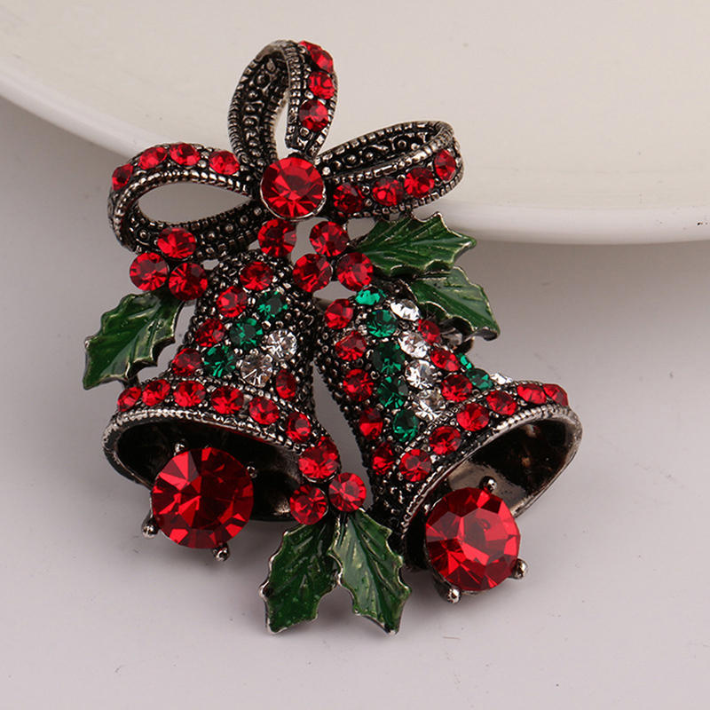 Christmas Vintage Bells Brooch Xmas Tree Shape Pins For Women Men Colorful Rhinestones New-Year Jewelry Garment Accessories