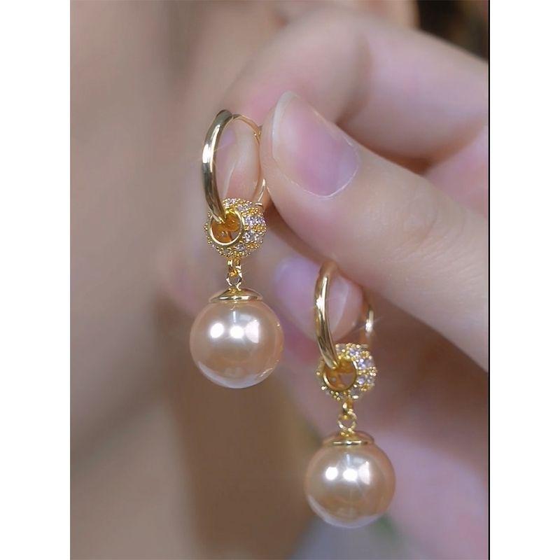 Special-Interest Design Fancy Full Diamond Champagne Pearl Earrings for Women Fancy Exquisite Unique Earrings Graceful Earrings