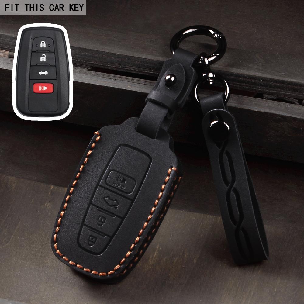 Leather Car Smart 3 Button Key Case Cover Bag Keychain for Toyota Avalon Camry RAV4 Prius CHR C-HR Corolla Land Cruiser Prado