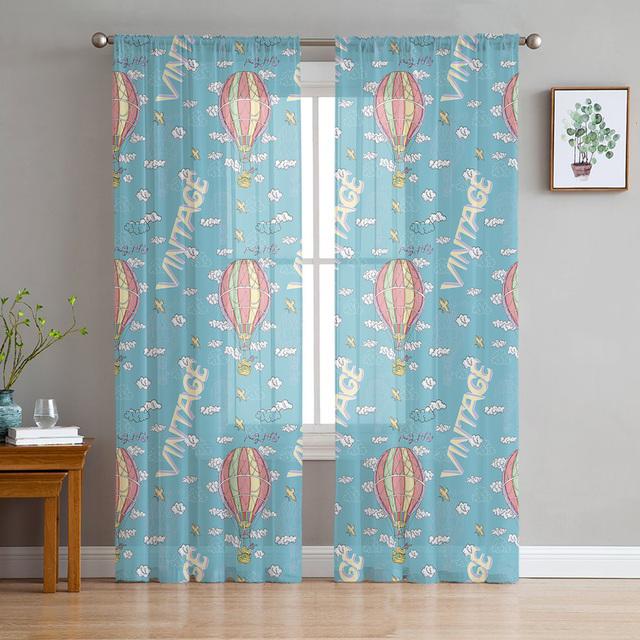 Прозрачные шторы с принтом воздушных шаров из мультфильма для гостиной, спальни, кухни, домашнего декора для отеля, шифоновая тюль, оконная панель, занавеска