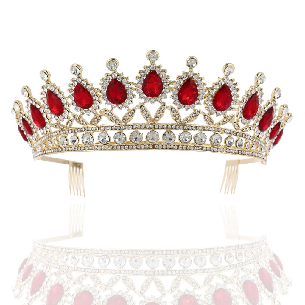 Red Rhinestone Crown Large Crown with Comb Bridal Tiara Crown