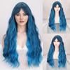 Long Blue Synthetic Wigs Natural Wavy With Bangs High Temperature Fiber Wigs for Women Cosplay Party Daily Wigs