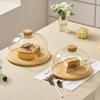 Simple Wood Round Fruit Dessert Tray Retro Bamboo Wood Cake Tray Home Living Room Table Fruit Snack Dessert Plating Glass Cover