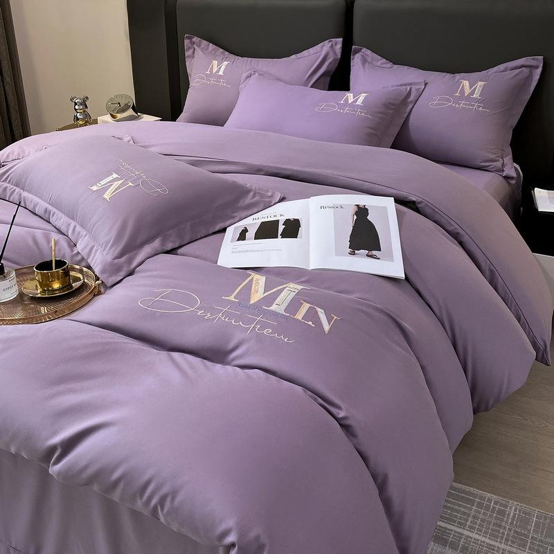 Twill Thick Embroidered Bedding Four-piece Set Bedding Four-season Universal Quilt Cover Bed Sheet Dormitory Three-piece Set