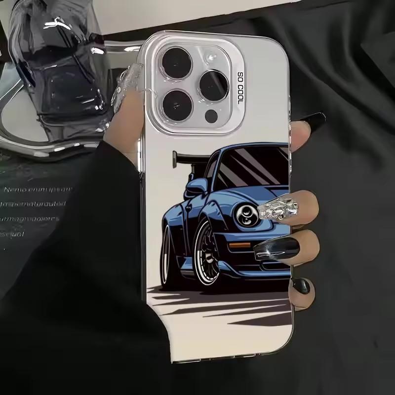 Модный ударопрочный чехол для телефона с принтом автомобиля для iPhone 16 13 14 11 12 15 plus 16 Pro Max X XR Xs цветной серебристый IMD жесткий чехол