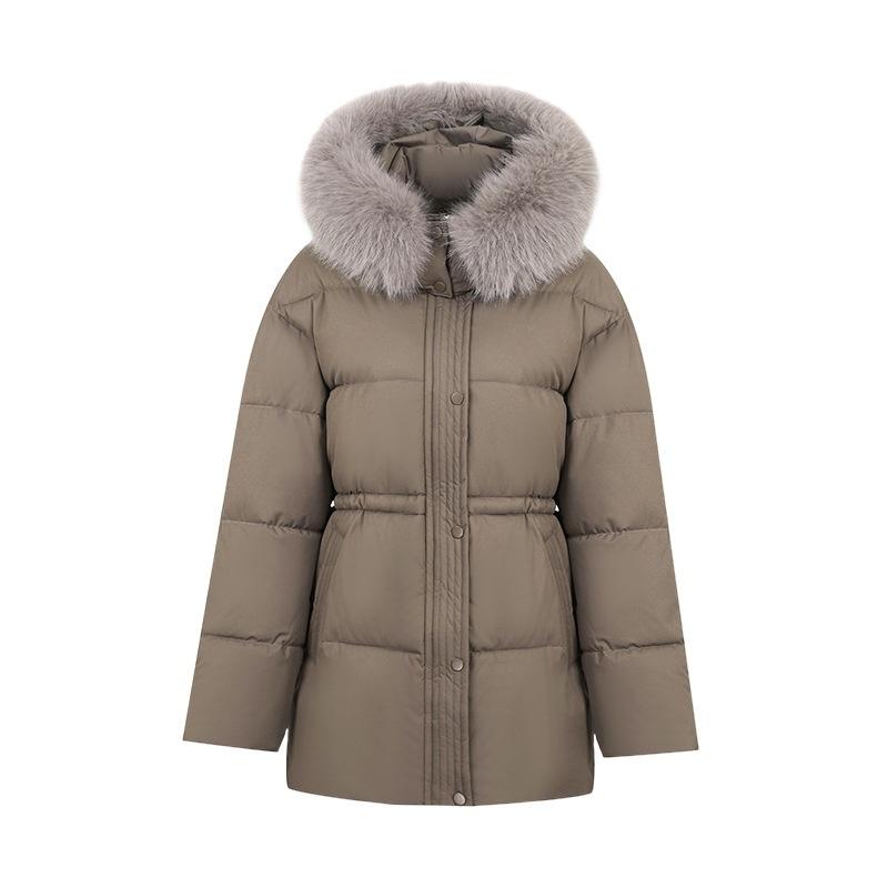 Go to the market for women's winter cotton clothes, large twill fur collar, hooded medium and long waist, loose version, taking into account beauty an