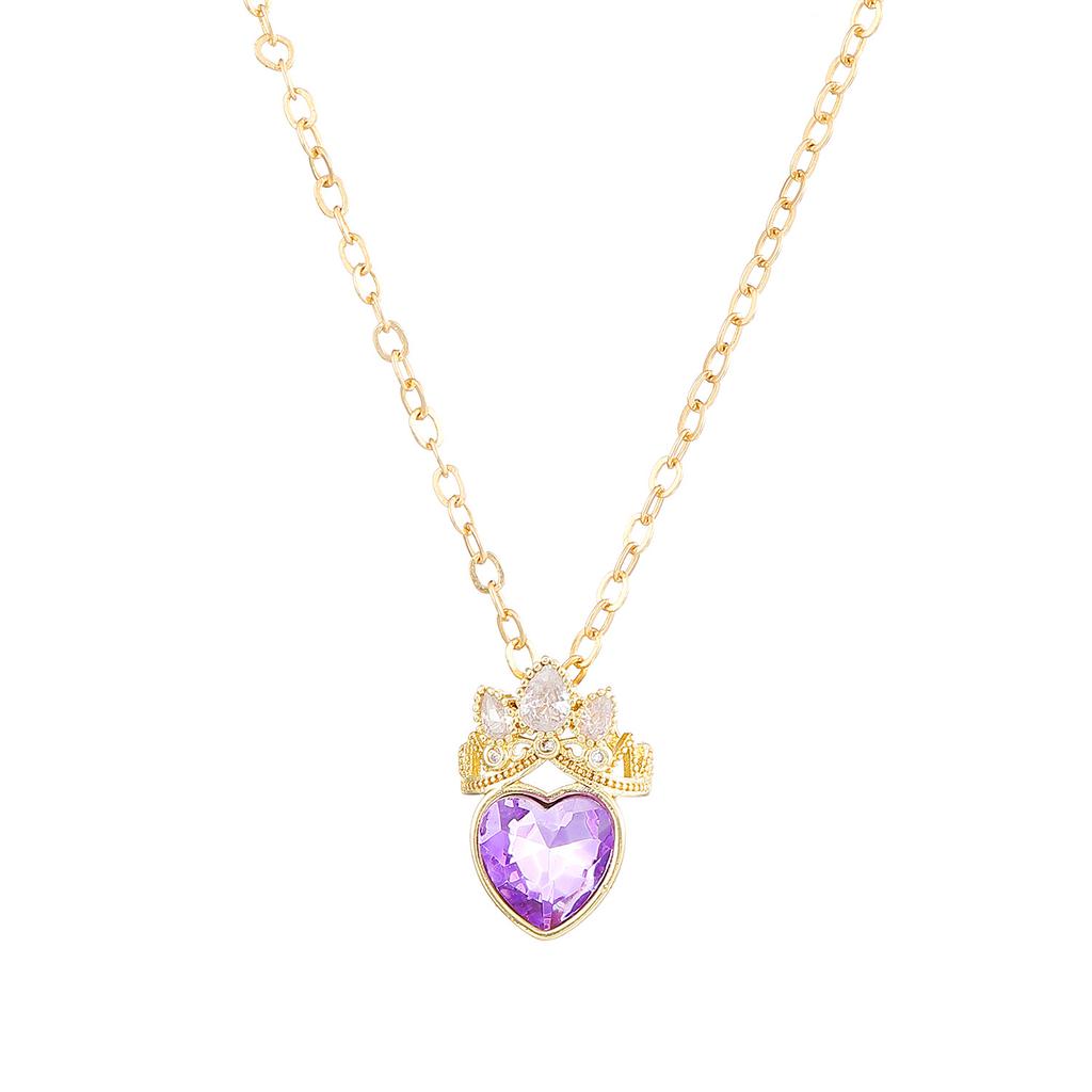 Crown Diamond-set Fashion Personality Hollow Love Pendant Temperament Simple Peach Heart Women's Necklace Collarbone Chain Accessories Necklace