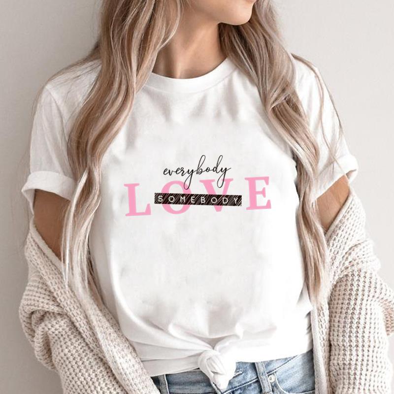 (Asian Size) letter lovely style Fashion Female Casual Clothing Graphic Tee Women's Top Print O-neck T Short Sleeve T-shirts