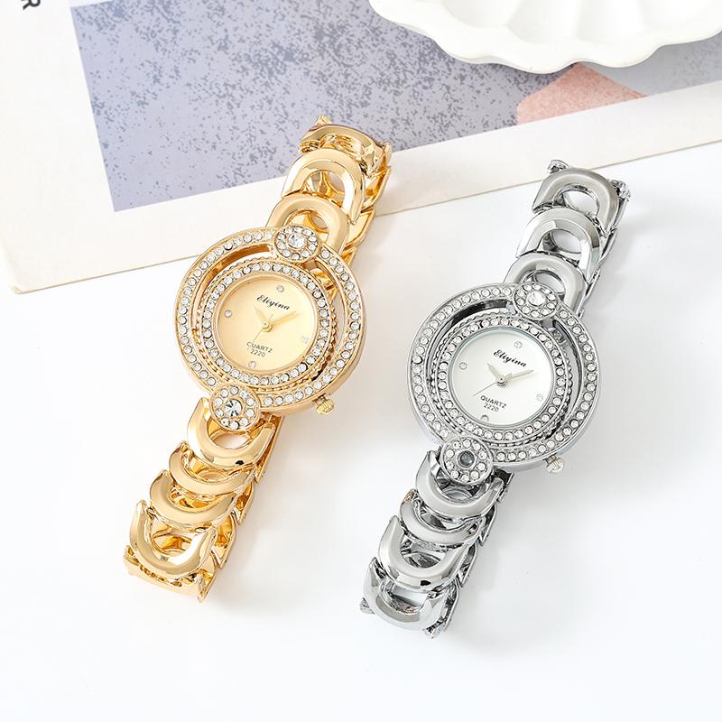 Diamond-Encrusted Light Luxury Women's Watch, Quartz Casual Fashion Circle Chain Strap, Elegant Women's Watch Bracelet Watch