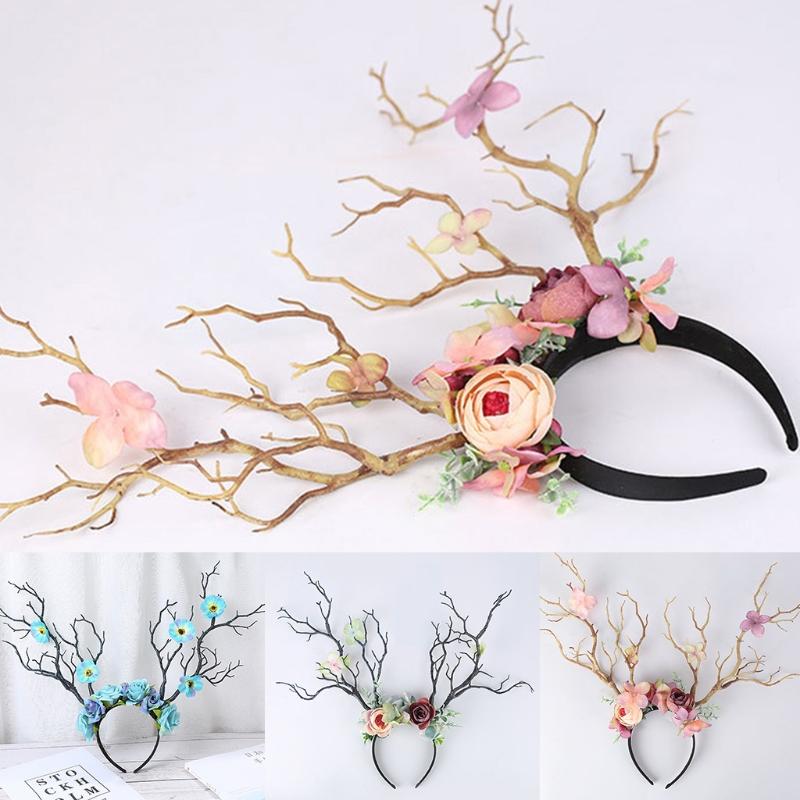 Flower Crown Hair Wreath Deer Antlers Headbands Reindeer Headdress Floral Headwears Holiday Wedding Photo Props