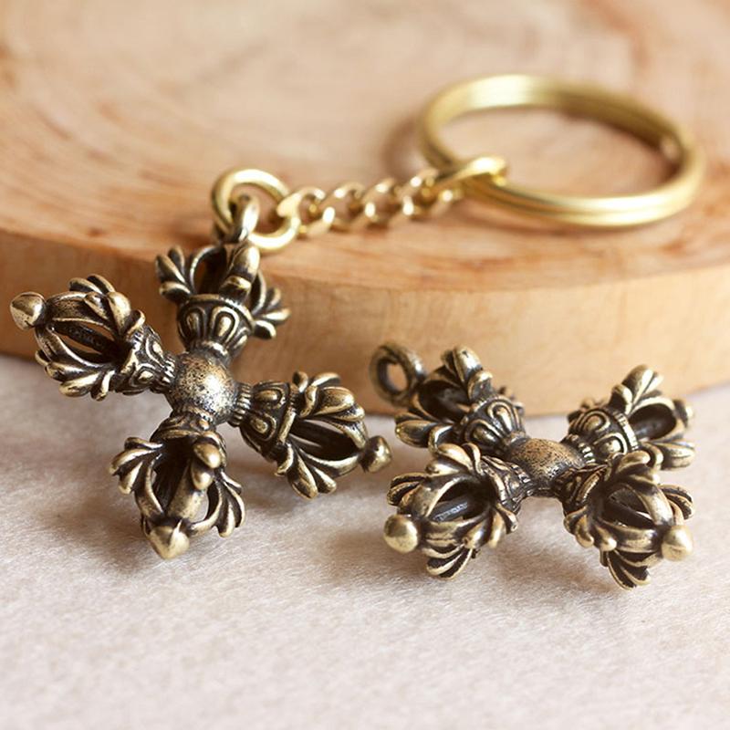 Винтажный латунный крест Ваджра с бриллиантовым пестиком, брелок, подвеска, автомобильная сумка, украшения