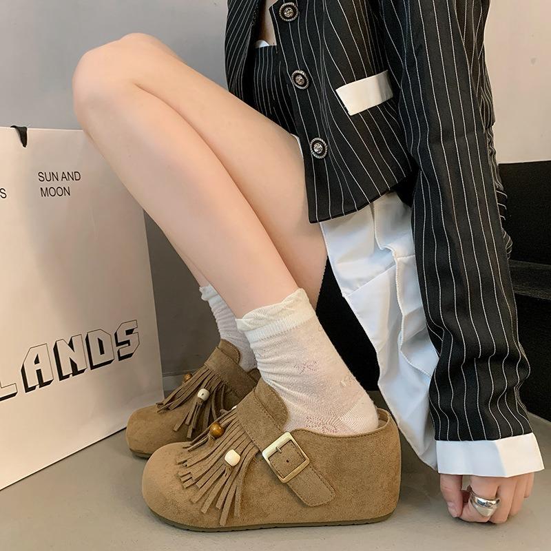 Овчина~ Бокен женские туфли на одинарной подошве с увеличением высоты новые уродливые и милые на одной педали на толстой подошве ретро сумка на носке полушлепанцы