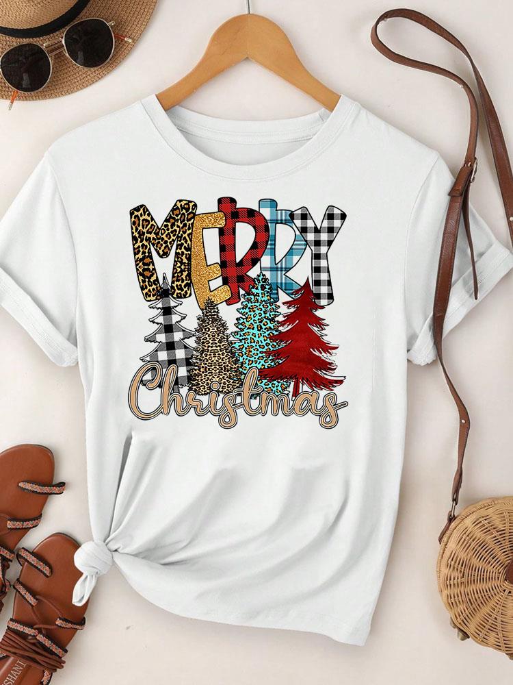 (Азиатский размер)  С Рождеством Футболка Топ фестиваль Новый год Праздник Повседневный милая надпись милый 90-е Женский принт Леди Короткий рукав Модные графические футболки