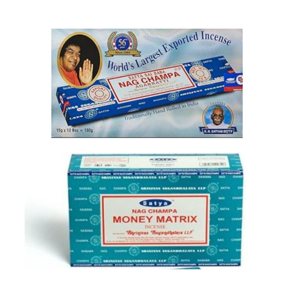 Ароматические палочки Сатья Наг Чампа и Денежная Матрица Агарбатти 1+1Комбо(180 ГМ+180 ГМ ) Коробка | 12 упаковок по 15 грамм в коробке | Экспортное качество