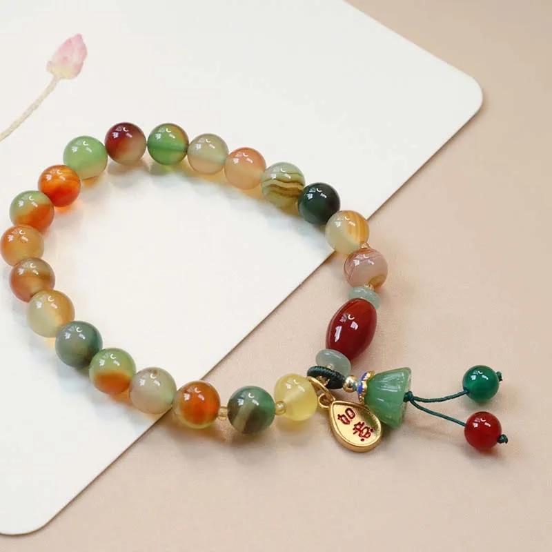 Chinese Style Colorful Beaded Bracelet For Women Vintage Natural Stone Ethnic Handmade Chain Hand Rope Bracelet Jewelry Gift