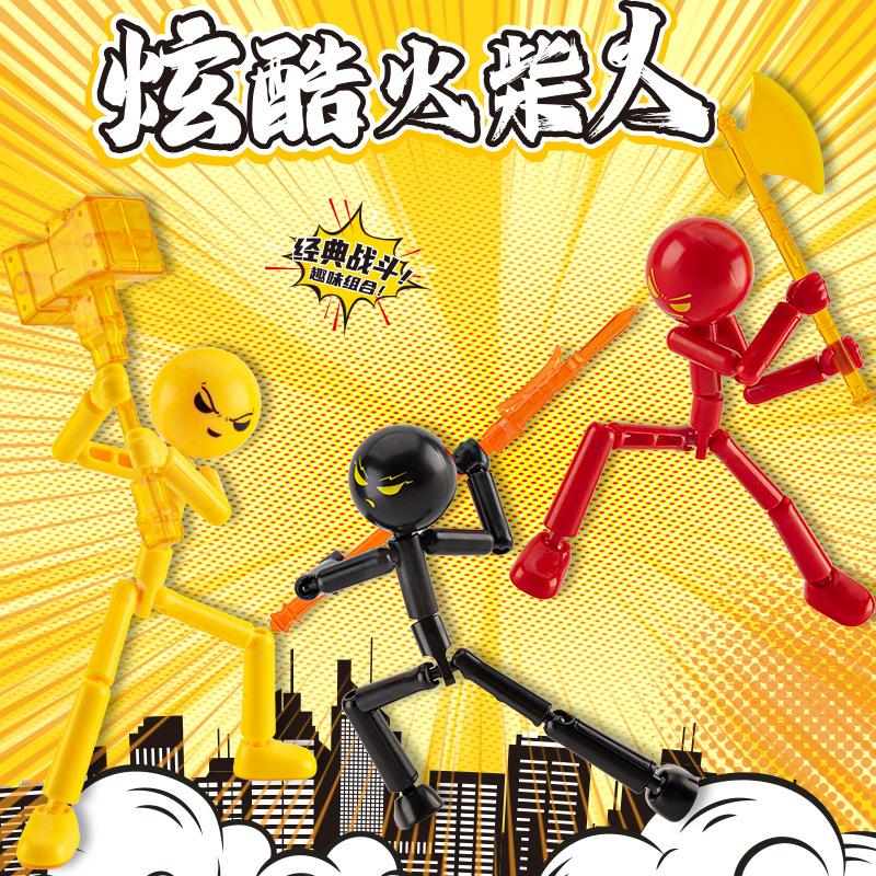 DIY Poseable Stick Man Figure Building Kit Articulated Action Figure with Weapons and Movable Limbs Assembly Toys Fans Gifts
