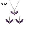 Fashionable Halloween Jewelry Sets Gothic Bat Accessory, Vintage Punk Necklace, Viking Detailed Wing Style Dangle Drop Earrings for Cosplay