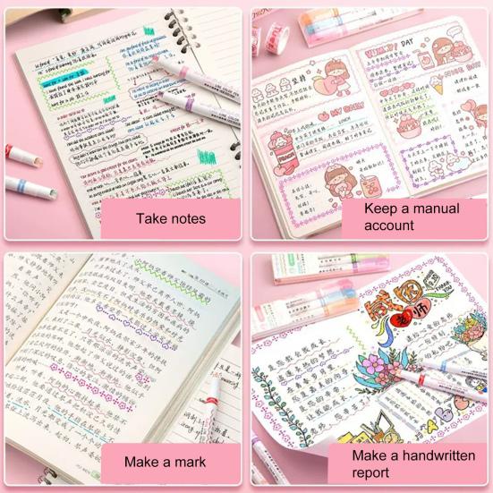 6Pcs Border Marker Pen Set Graphic Highlighters Curve Border Pens Journal Planner