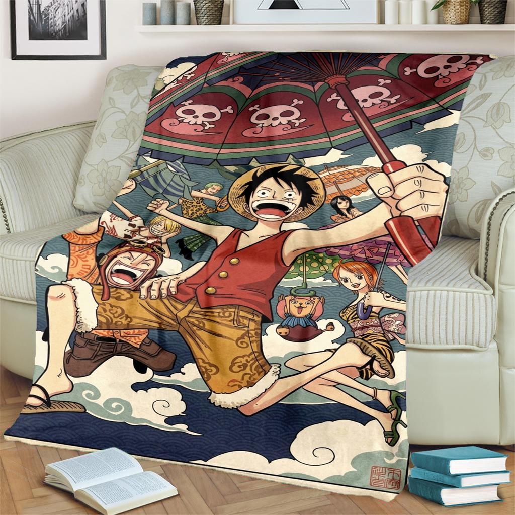 Warm Flannel Blanket "ONE PIECE" Cartoon Design for Sofa, Bed and Picnic