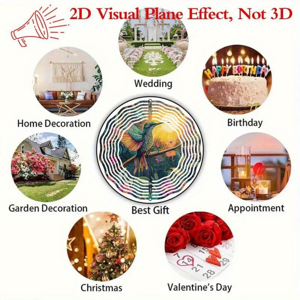 Яркая Цветочная Подвеска-Колокольчик с Колибри Красочный Металлический Садовый Декор Батарейки Не Нужны для Открытого Патио Веранды Праздничный Подарок