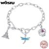 WOSTU Серебро 925 Простая цепочка-звено Скрепка Сердечко Браслеты Подходят для бусин-шармов Базовый Открывающийся Браслет Браслет на запястье Ювелирное изделие Подарок