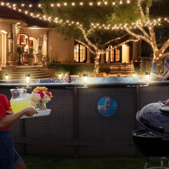 45297 Pcs Pool Polr Light Solar Powered Waterproof Above Ground Pool Fence Lamp Warm