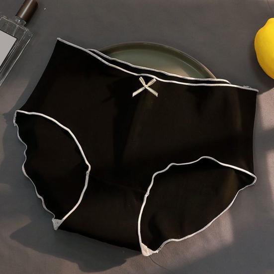 Women's Low Waist Ice Silk Underwear Seamless No Show Triangle Briefs Soft Breathable Stretchy Panties Full Coverage Underpants with Bow