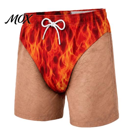 Funny Gift for Men Hairy Booty Shorts, Cheeky Swim Trunks, 3D Fun Flamingo Pattern Shorts Butt Print Beach Summer Vacation Pool Party Surfing Gear