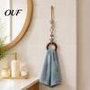 Decorative Housewarming Gift Beaded Towel Hanger, Bohemian Wall Mounted Wood Ring Hand Pastoral Style Organizer Holder, Hemp Rope Storage Rack