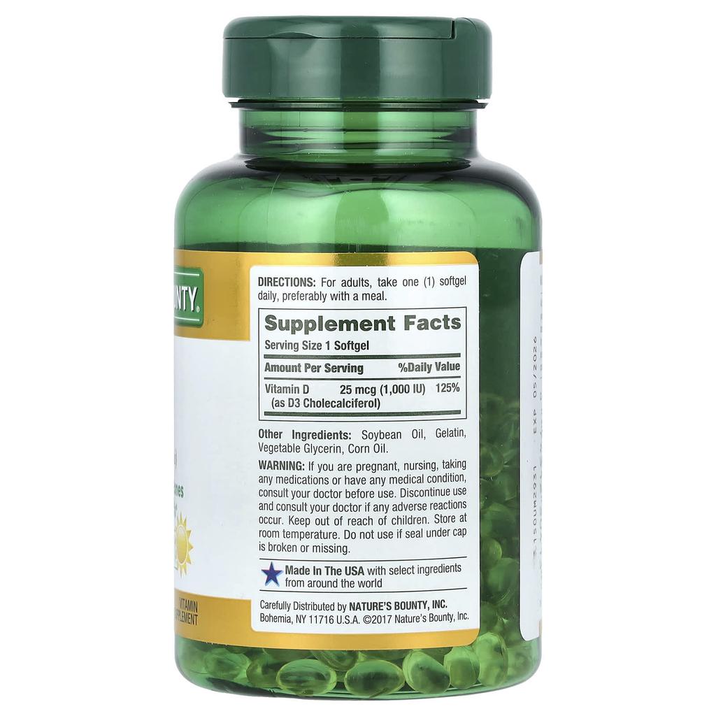 Nature'S Bounty, D3, 25Mcg(1,000Iu), 350 Softgels